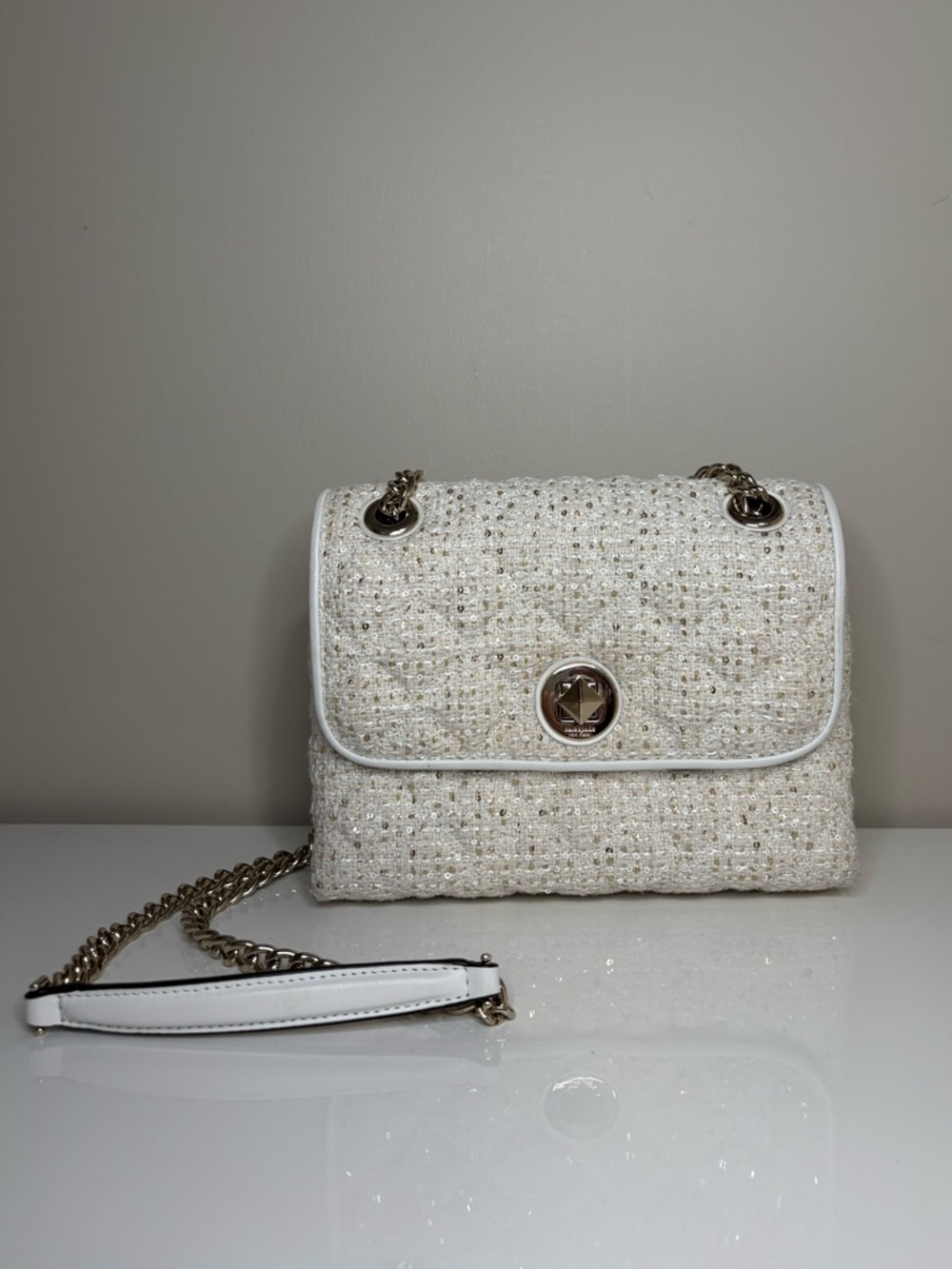 Kate Spade Natalia Sequin Tweed Medium Flap Crossbody Shoulder Bag